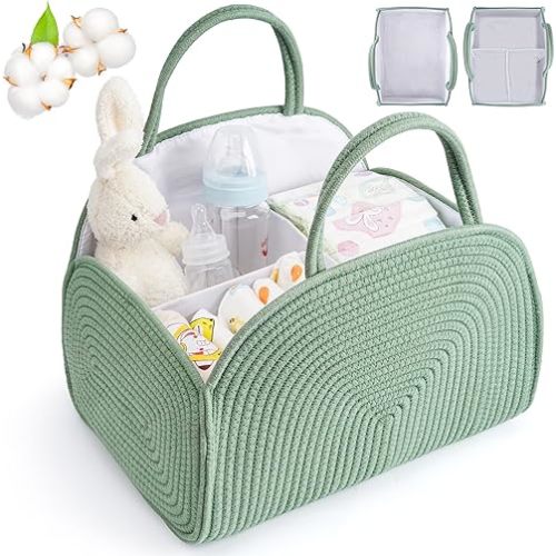 Diaper Caddy Organizer for Baby, Cotton Rope Baby Gift Basket, Portable Diaper Organizer for Changing Table, Diapers Nursery Storage Organizer, Baby Shower Gifts for Newborn