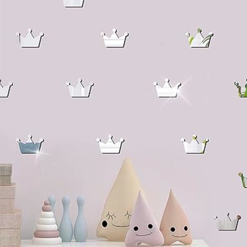 20PCS Crown Mirror Wall Stickers, Princess Baby Room Wall Decor Mirror Wall Sticker for Kids Rooms, Mirror Crown Wall Decal (Silver Mirror, Acrylic Mirror Material)