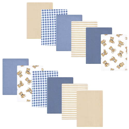 Luvable Friends Hudson Baby Flannel Burp Cloths 12pk, Dapper Bear