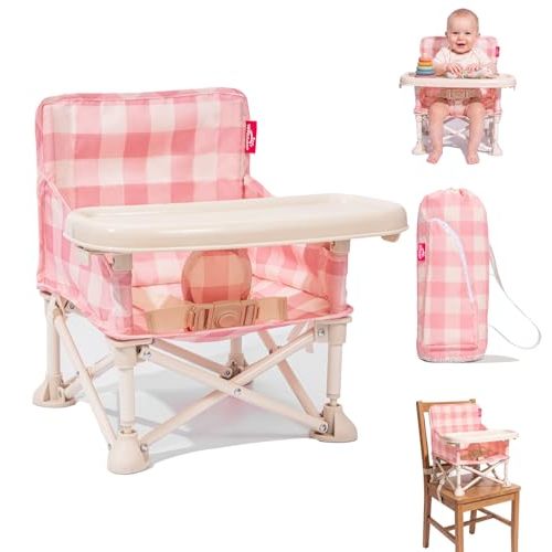 3-in-1 Portable Baby Chair, Foldable Travel Booster Seat, Anti-Tip | Removable Tray & Carry Bag, 3-Point Harness, Reinforced Frame, Indoor & Outdoor Use, Baby Travel Essentials, Ages 6M-3Y