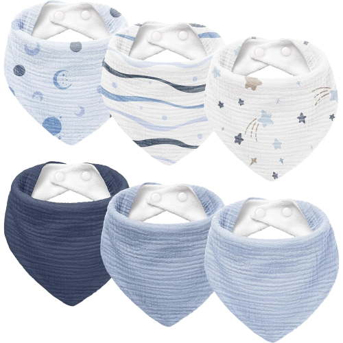Muslin Baby Drool Bibs 6Pack Soft Triangular Adjustable Baby Bandana Bibs for Unisex Baby Girls & Boys