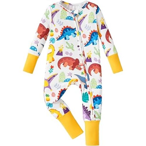 PATPAT Baby Pajama with Bamboo Viscose, Footie Jumpsuit Romper with 2-Way Zipper for Baby Boy Girl Toddler Sleeper Sleepwear