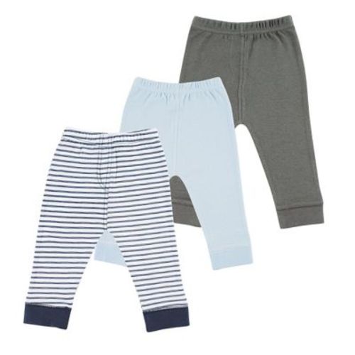 Luvable Friends Basics Infant Baby Everyday Cotton Pants 3-Pack, Oceanic Lines, 6-9 Months