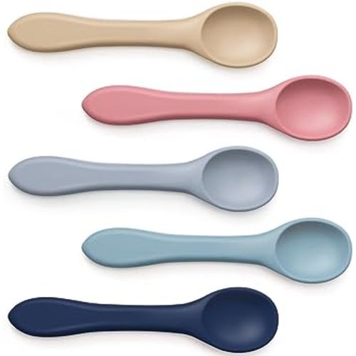 Aedida 5-Piece Silicone Baby Feeding Spoons, Infant Spoon Set Bendable Spoons for Toddlers Soft Tip Baby Training Spoon, First Stage Utensils Feeding Supplies