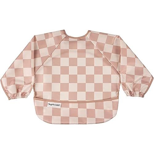 Tiny Twinkle Long Sleeve Bib for Babies & Toddlers | Waterproof Smock Bib for Eating | Machine Washable & Mess-Proof Feeding Essentials | Newborn Shower Gift (Checkers Brown, 6–24M)