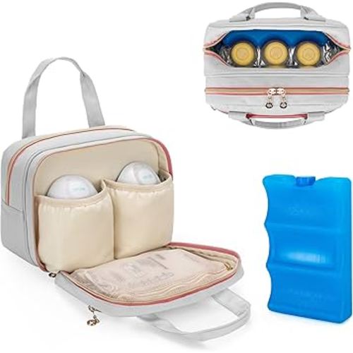 Damero Wearable Breast Pump Bag with Ice Pack Compatible with Elvie, Momcozy and Medela Breast Pump, Carrying Bag for Wearable Breast Pump, Bottles, Pump Parts and More, Patent Design
