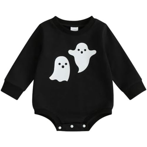 Baby Halloween Clothes Girl Boy Spooky Pumpkin Romper Sweatshirt Long Sleeves Bodysuit Newborn Fall Outfit