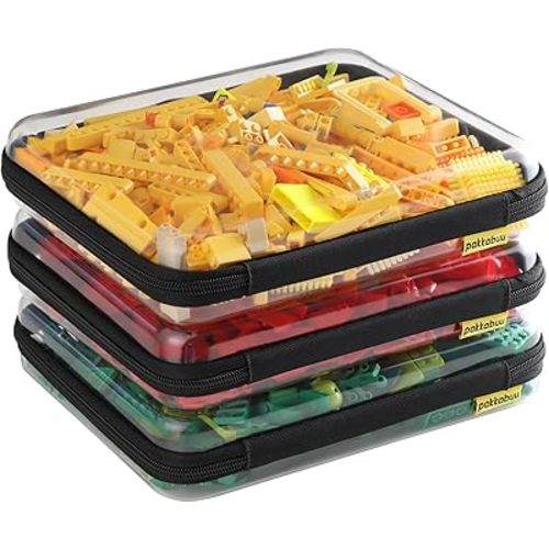 3 Pack Large Clear Hard Shell Zipper Case, Sleek Storage Case for Toy, Toiletry. Sturdy Organizing Bins For Journey Stuff, Craft and Cosmetic Items.