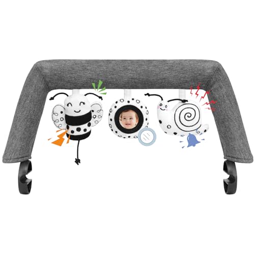 iGRATENS Baby Bjorn Bouncer Toy Bar, Toy Bar for Baby Bouncer Bliss and Balance Soft with 3 PCS Cute Sensory Toys, Easy to Attach and Remove, Skin -Friendly, Machine Washable, Black and White, Soft