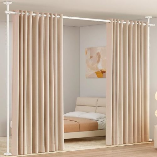 Room Divider Curtain Rod 4-10ft(H) 28-70in(W) Room Separator, White