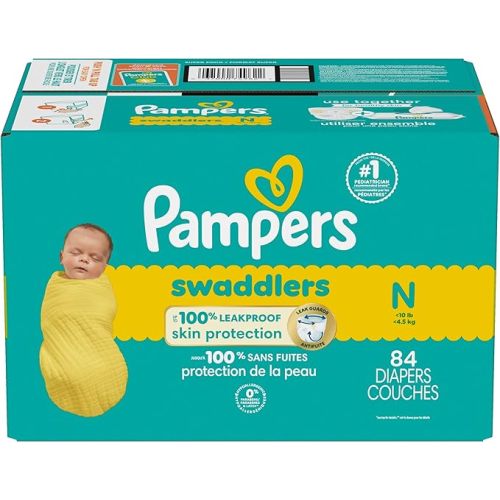 Pampers Swaddlers Diapers, Size 0 (up to 10 lbs), 84 Count, Absorbent, Keeps Baby Dry and Comfortable, Skin Safe Disposable Baby Diaper