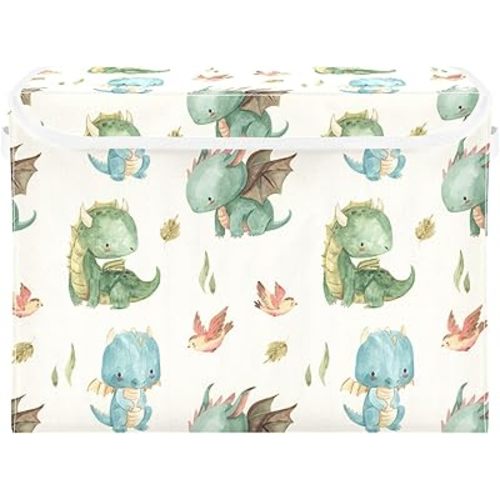 xigua Dragon Watercolor Storage Bins with Lids and Carrying Handle,Foldable Storage Boxes Organizer Containers Baskets Cube with Cover for Home Bedroom Closet Office Nursery