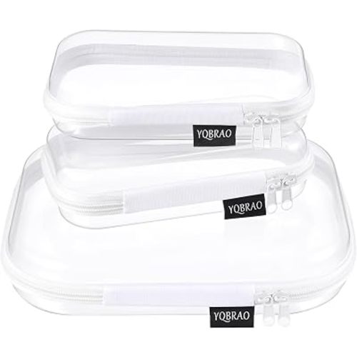 Clear Hard Shell Zipper Cases, Travel Organizers, 1M 2S, White