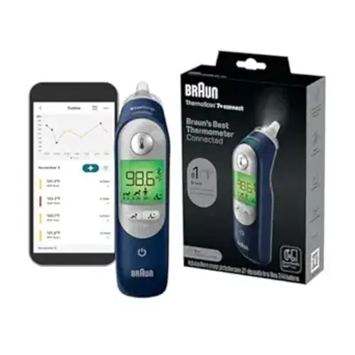 Braun ThermoScan 7+ Connect Digital Ear Thermometer for Kids - Family Care App Compatible, Age Precision Technology, Color-Coded Display, No. 1 Brand Recommended by Pediatricians
