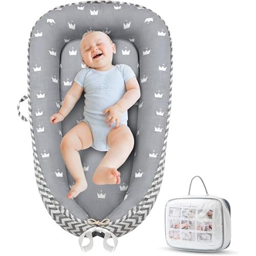 ROMAGIO Baby Lounger for Soft & Breathable Portable Baby Nest Cover for Baby 0-24 Infant Lounger Co Sleeping for Baby Gifts Gifts (White)