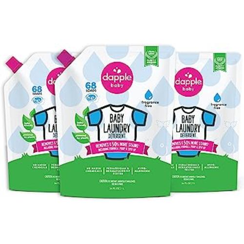 Baby Laundry Detergent by Dapple, Concentrated, Plant Based & Hypoallergenic, Stain Removing Natural Ingredients, Fragrance Free, 34 Fl OZ (Pack of 3)