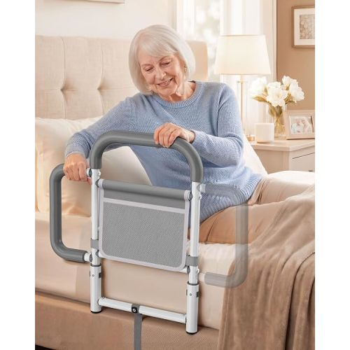 ONTHEWEI Bed Rails for Elderly Adults Safety, with Double Non-Slip Handle & Storage Pouch, Fits Most Bed Sizes, Bed Assist Rails for Seniors and Post-Surgery,Reduce Falls & Support Independence