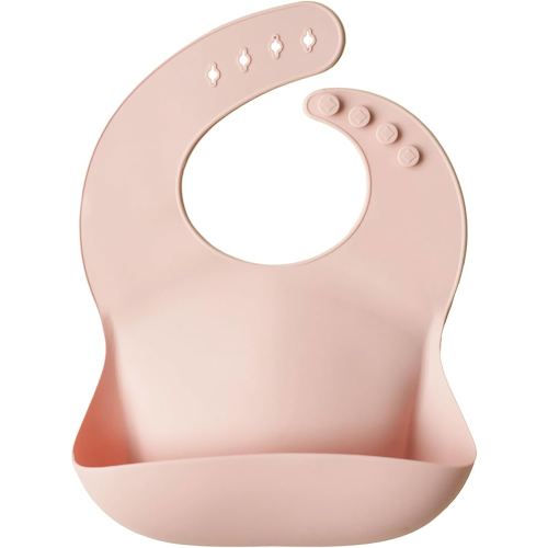 mushie Silicone Baby Bib | Adjustable Fit Waterproof Bibs (Blush)