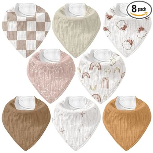 8 Pack Muslin Baby Bandana Bibs for Drooling and Teething
