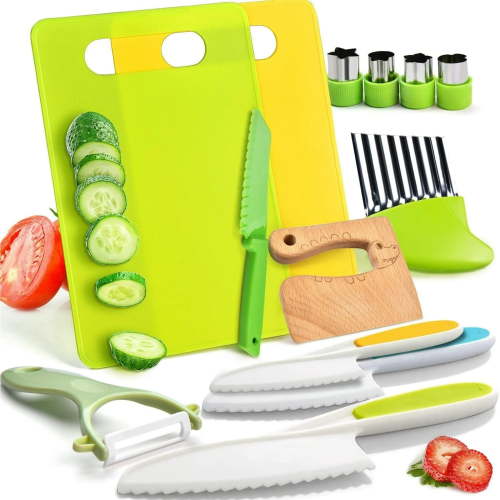 13PCS Kids Cooking sets Real Cooking Montessori Kitchen Tools for Toddlers Kids Safe Knives for 2/3/4/5/6/7/8 Year Old