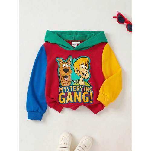 SCOOBY-DOO X SHEIN Baby Boy Casual Cartoon Dog Print Colorblock Sweatshirt, Sporty Style Suitable For Autumn/Winter Fall