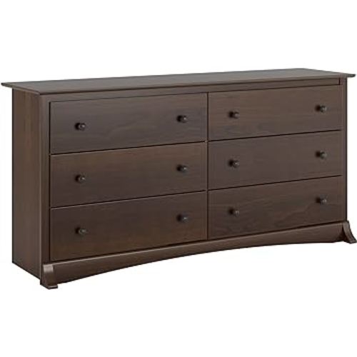 Prepac Sonoma 6-Drawer Double Dresser for Bedroom, Wide Chest of Drawers, Traditional Bedroom Furniture, 59" wide x 17.5" deep x 29" tall, Espresso