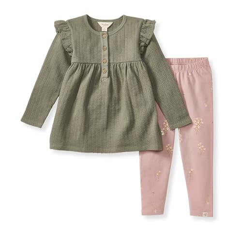 Burt's Bees Baby Baby Girls Long Sleeve Top and Pant Set, 100% Organic Cotton Outfit