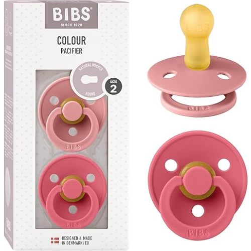 BIBS Pacifiers Colour Collection | Natural Rubber Baby Pacifier | Set of 2 BPA-Free Soothers | Made in Denmark | 6+ Months (Pack of 2) | Dusty Pink/Cora