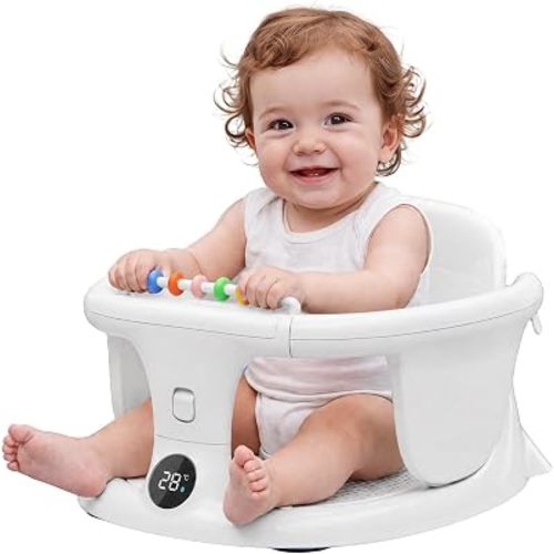 Baby Bath Seat 6+ Months with Temp Display Non-Slip Suction Base Tub Seat