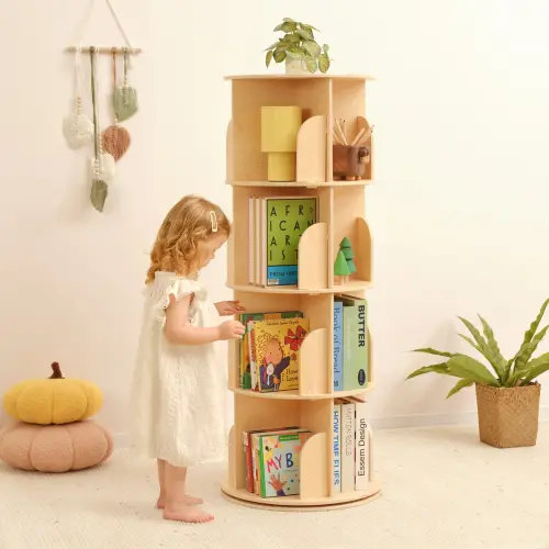 OOOK Wood Rotating Bookshelf for Kids, Spinning Bookshelf Tower