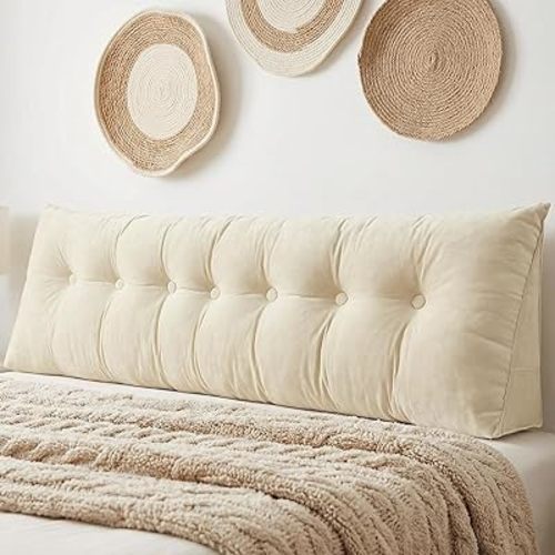 Headboard Pillow King, Large Triangular Wedge Headboard Pillow for Reading and Resting, Backrest Positioning Support Pillow with Removable Cover (Beige)