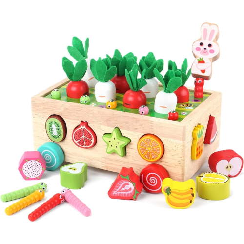 KEYAHAPPY Toddler Toys, Wooden Farm Toys for Toddlers 1-3, Educational Learning Toy for 1-2 Year Old,Shapes Sorting &Matching, Preschool Learning Fine Motor Skills Game