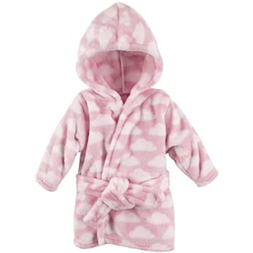 Hudson Baby Unisex Baby Plush Animal Face Bathrobe, Pink Clouds, 0-9 Months