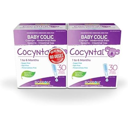 Boiron Cocyntal 60 drinkable unit-doses (Twin Pack) used for infant colic: abdominal pain, cramps, spasms and intestinal gas. Age: 1 to 6 months. Day and Night use.