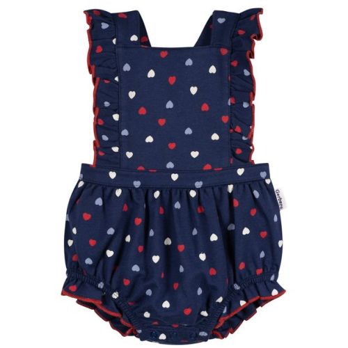 Gerber Baby Girls' Ruffle Strap Bubble Romper, Blue Hearts, 6-9 Months