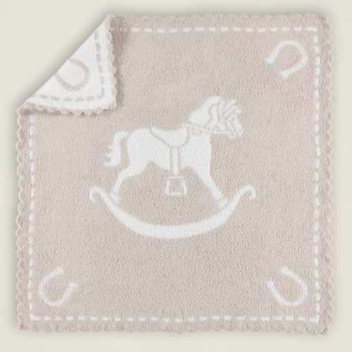 CozyChic® Scalloped Receiving Blanket (Stone & White Rocking Horse)