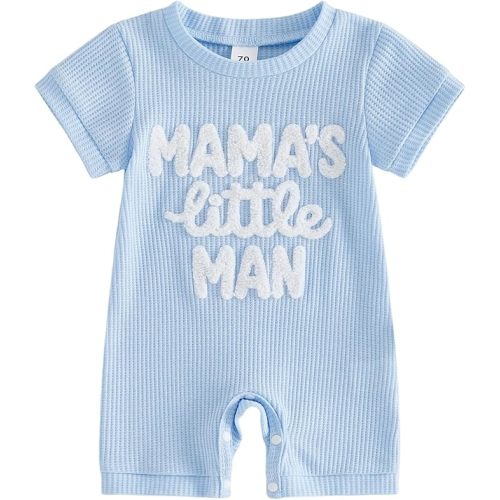 Tsultryofs Baby Boy Romper Newborn Infant Summer Clothes Letter Embroidered Short Sleeve Crew Neck Jumpsuit