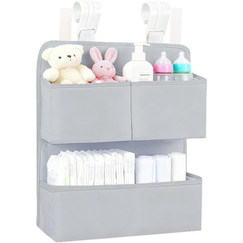 Hanging Diaper Organizer for Bassinet/Crib/Playpen/Playard – Hold 80+ Diapers - Changing Table Diaper Holder Attachment Accessories- Diaper Stacker Nursery Caddy Organizer (Gray)