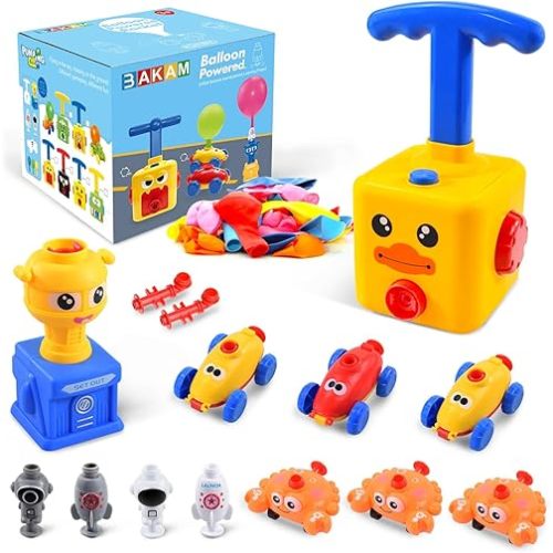 BAKAM Toddler Toys 3-4 for Boys Girls, Balloon Launcher & Powered Car Set, Fun Toddlers STEM Toy Balloon Pump Cars Racer Kit for Kids 3-5 (Duck)