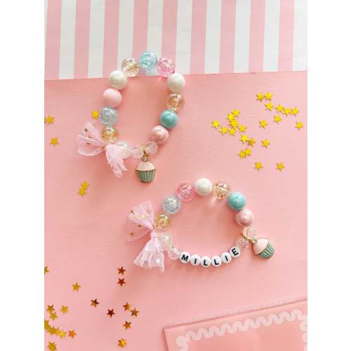 Birthday Girl Cupcake Charm Bracelet, Personalized, Custom Name