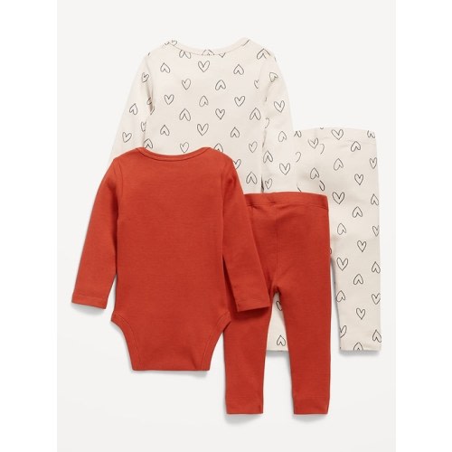 Printed Bodysuit and Leggings 4-Piece- Hearts