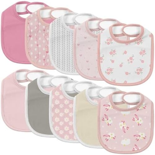 10 Pack Cotton Snap Bibs for Baby Boy Girl, Super Soft Drool Bibs for Teething and Feeding