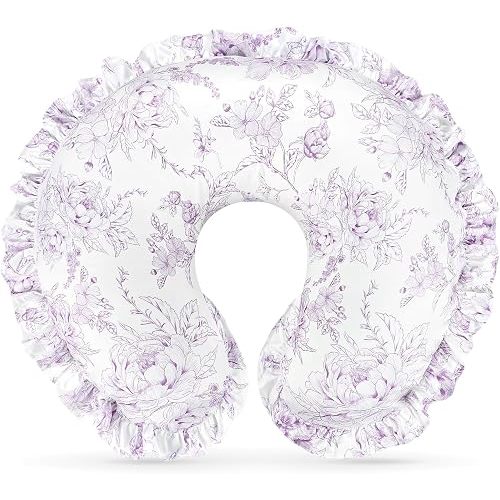 DILIMI Nursing Pillow Cover, Removable Ruffled Pillowcase for Breastfeeding Pillows, Ultra Soft Comfortable Slipcover for Baby Girl and Boy, Purple Floral
