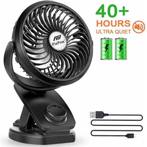 Battery Operated Clip on Stroller Fan - Mini Portable Desk Fan with Rechargeable 4400mA Battery Operated Fan for Baby Stroller, Outdoor Activities (Max 40Hours) - Black001