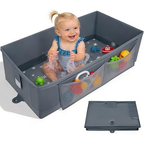 Collapsible Baby Bathtub with Toy Net, Portable Bathtub for Baby for Shower