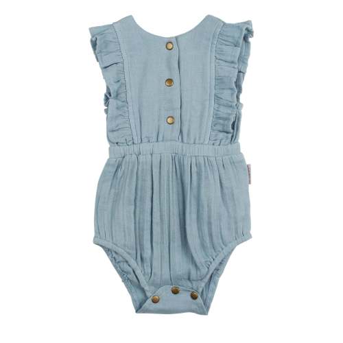 Organic Muslin Ruffle Bodysuit in Lagoon