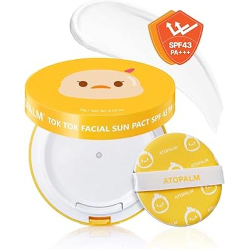 ATOPALM | Tok Tok Facial Sun Pact | Sun Cushion SPF43 PA+++ | Sunscreen Korean | For Dry and Sensitive Skin | Outdoor Sunscreen Compact | Moisturizing Spf Cushion Mineral Cream | Korean Skincare | 15g