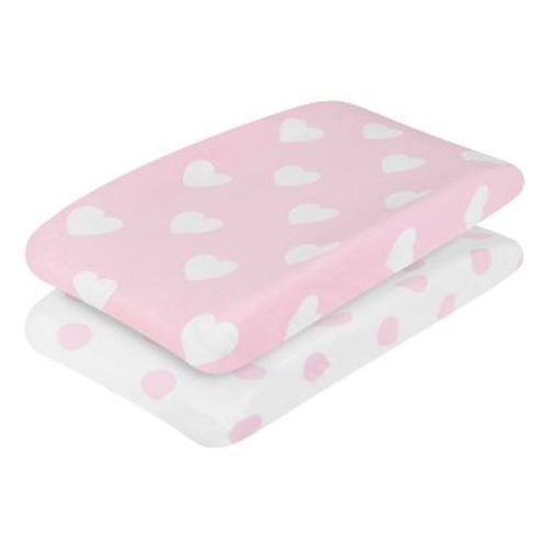 Everyday Kids 2-Pack Baby Girl Changing Pad Covers – Pink Hearts & Polka Dots, Soft 100% Cotton Jersey – Fits Most Changing Table Pads