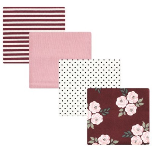 Hudson Baby Infant Girl Cotton Flannel Receiving Blankets, Burgundy Florals, One Size
