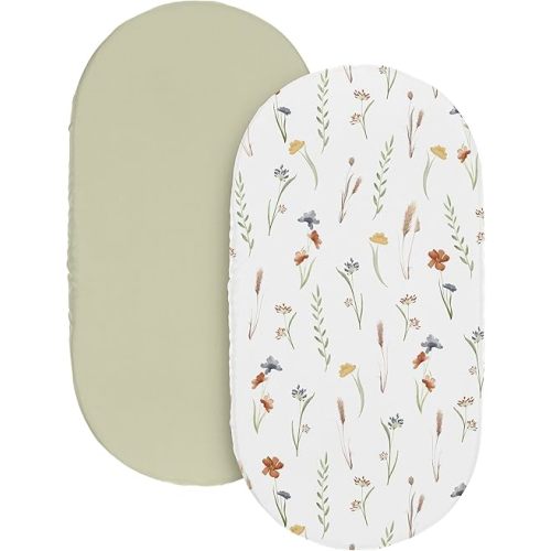 Sweet Jojo Designs Boho Floral Garden Flower Girl Baby Bassinet Sheets Fitted Sheet Set Infant Newborn Nursery Oval Rectangle Hourglass Mattress 2p Watercolor Bohemian Floral Farmhouse Vintage Chic